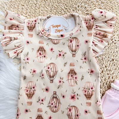 Conj. Blusa Ribana Balões e Short em Moletinho - Rosa e Areia